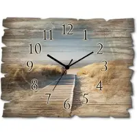 ARTland Holz Wanduhr Quarzuhr - schwarzer Zeiger Nordseestrand auf Langeoog - Steg Größe: 40x30 cm