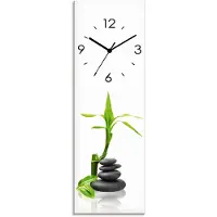 ARTland Glas Wanduhr Funkuhr - schwarzer Zeiger Spa Konzept Basaltsteine Größe: 20x60 cm