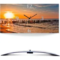 ARTland Wanduhr, gebogen Quarzuhr - schwarzer Zeiger Schöner Sonnenuntergang am Strand Größe: 60x30 cm