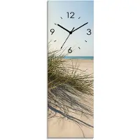 ARTland Glas Wanduhr Funkuhr - schwarzer Zeiger Strandgras Größe: 20x60 cm