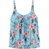 LASCANA Tankini-Top "Malia", Damen, Gr. 40, N-Gr, blau (hellblau, bedruckt), Microfaser, Microfaser, Polyamid, bedruckt, floral, Bikini-Oberteile Tankini-Top, mit lockerem Schnit und tropischem Print