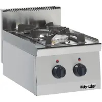 Bartscher Gasherd Serie 600, 2 Kochstellen, kompaktes Tischgerät, BxT 400x600 mm