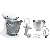 Bartscher KitchenAid 5KSM45EWHMP Küchenmaschine, Rührmaschine inkl. Fachrührer, Fleischwolf, Knethaken, Schneebesen und Schüssel, Fassungsvermögen: 4,28 Liter