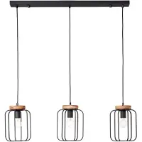 Brilliant Hängelampe Tosh Beam 3-helles Schwarz mit Holzbraun