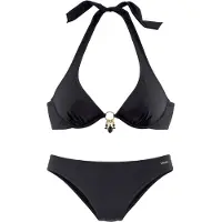 Bruno Banani Bügel-Bikini , Damen, Gr. 38, Cup D, schwarz, Microfaser, unifarben, Bikini-Sets Bügel-Bikini, mit gold-schwarzenen Accessories, Topseller