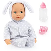 Bayer 93822AC Babypuppe Anna, spricht 24 Babylaute, weicher Körper, Schlafaugen, Schnuller, Flasche, 38 cm, grau, weiß