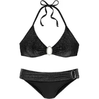 Jette Triangel-Bikini , Damen, Gr. 36, Cup C/D, schwarz, Polyamid, Glitzerfäden, Bikini-Sets Triangel-Bikini, mit edlen Zierringen