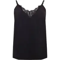 ONLY Carmakoma Spitzentop "CARMETTA LIFE MIX LACE SINGLET WVN", Damen, Gr. 44, schwarz, Jersey, Obermaterial: 100% Polyester, unifarben, regular fit normal, V-Ausschnitt, Tops Spitzentop