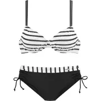 LASCANA Bügel-Bikini , Damen, Gr. 38, Cup E, schwarz-weiß (schwarz, weiß), Polyamid, gestreift, kontrastfarbene Details, Bikini-Sets Bügel-Bikini, mit höherer geschnittener Bikini-Hose