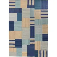 Kayoom Teppich "Radical 315", blau (blau, multi), B:200cm H:15mm L:290cm, Wolle, Teppiche, Teppich, Handgewebter Jacquard Kilim, hochwertige Materialmischung.