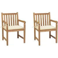vidaXL Gartenstühle 2 Stk. mit Cremeweißen Kissen Massivholz Teak