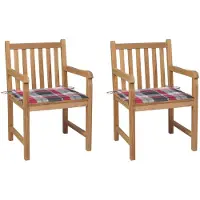 vidaXL Gartenstühle 2 Stk. Rote Karomuster-Kissen Massivholz Teak