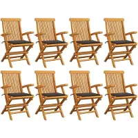 vidaXL Klappstühle mit taupefarbenen Kissen, 8-teilig, Massivholz Teakholz