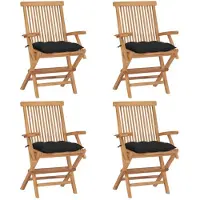 vidaXL Klappstühle mit schwarzen Kissen, 4 Stück, Massivholz Teakholz