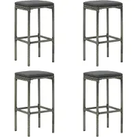 vidaXL Barhocker mit Kissen 4 Stk. Grau Poly Rattan