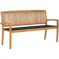 vidaXL Stapelbare Gartenbank mit Auflage 159 cm Massivholz Teak