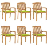 vidaXL Stapelbare Gartenstühle mit Kissen 6 Stk. Massivholz Teak