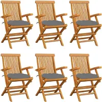 vidaXL Klappstühle mit grauen Kissen, 6-teilig, Massivholz Teakholz