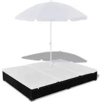 vidaXL Outdoor-Loungebett mit Sonnenschirm Poly Rattan Schwarz