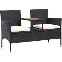 Natur24 2-Sitzer-Gartenbank mit Teetisch 143 cm Poly Rattan Schwarz