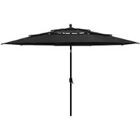 vidaXL Sonnenschirm mit Aluminium-Mast 3-lagig Schwarz 3,5 m