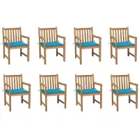 vidaXL Gartenstühle 8 Stk. mit Blauen Kissen Massivholz Teak