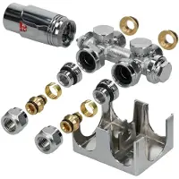 LuxeBath Ventil-Armaturen Set Multiblock Chrom Universal Eck- und Durchgangsform inkl. Thermostatkopf für Badheizkörper mit Mittelanschluss