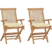 vidaXL Klappstühle mit cremeweißen Kissen, 2 Stück, Massivholz Teakholz