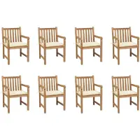 vidaXL Gartenstühle 8 Stk. mit Creme Kissen Massivholz Teak