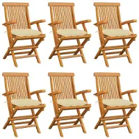 vidaXL Klappstühle mit cremeweißen Kissen, 6-teilig, Massivholz Teakholz