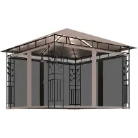 vidaXL Pavillon mit Moskitonetz & LED-Lichterkette 3x3x2,73 m Taupe
