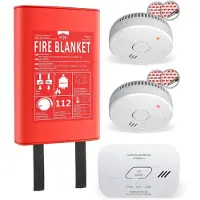 Elro FF0404 Brandschutzset: 2 Rauchmelder 5J Batterie CO-Melder 10J Löschdecke