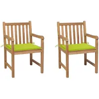 vidaXL Gartenstühle 2 Stk. mit Hellgrünen Kissen Massivholz Teak
