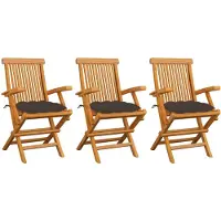 vidaXL Klappstühle mit taupefarbenen Kissen, 3-teilig, Massivholz Teakholz