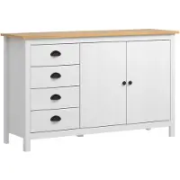Yiwydaa Sideboard Hill Weiß 130x40x80 cm Massivholz Kiefer