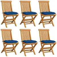 vidaXL Klappstühle mit blauen Kissen, 6-teilig, Massivholz Teakholz