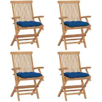 vidaXL Klappstühle mit blauen Kissen, 4 Stück, Massivholz Teakholz