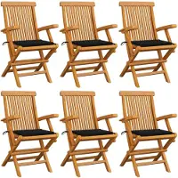 vidaXL Klappstühle mit schwarzen Kissen, 6-teilig, Massivholz Teakholz