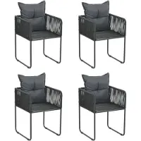 vidaXL Gartenstühle 4er-Set mit Kissen Polyrattan Schwarz