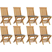 vidaXL Klappstühle mit grauen Kissen, 8-teilig, Massivholz Teakholz
