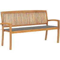 vidaXL Stapelbare Gartenbank mit Auflage 159 cm Massivholz Teak