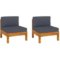 vidaXL Mittelsofas 2 Stk. mit Dunkelgrauen Kissen Massivholz Akazie
