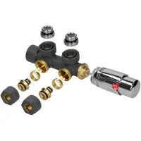 LuxeBath Ventil-Armaturen Set Multiblock Anthrazit Eckform inkl. Thermostatkopf für Badheizkörper mit Mittelanschluss