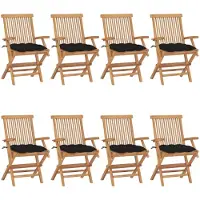 vidaXL Klappstühle mit schwarzen Kissen, 8-teilig, Massivholz Teakholz