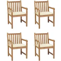 vidaXL Gartenstühle 4 Stk. mit Cremeweißen Kissen Massivholz Teak