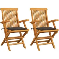 vidaXL Klappstühle mit taupefarbenen Kissen, 2 Stück, Massivholz Teakholz