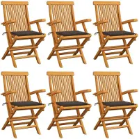 vidaXL Klappstühle mit taupefarbenen Kissen, 6-teilig, Massivholz Teakholz
