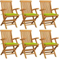 vidaXL Klappstühle mit hellgrünen Kissen, 6 Stück, Massivholz Teakholz