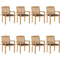 vidaXL Stapelbare Gartenstühle mit Kissen 8 Stk. Massivholz Teak