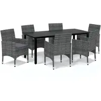 vidaXL 7-tlg. Garten-Essgruppe mit Kissen Poly Rattan Grau